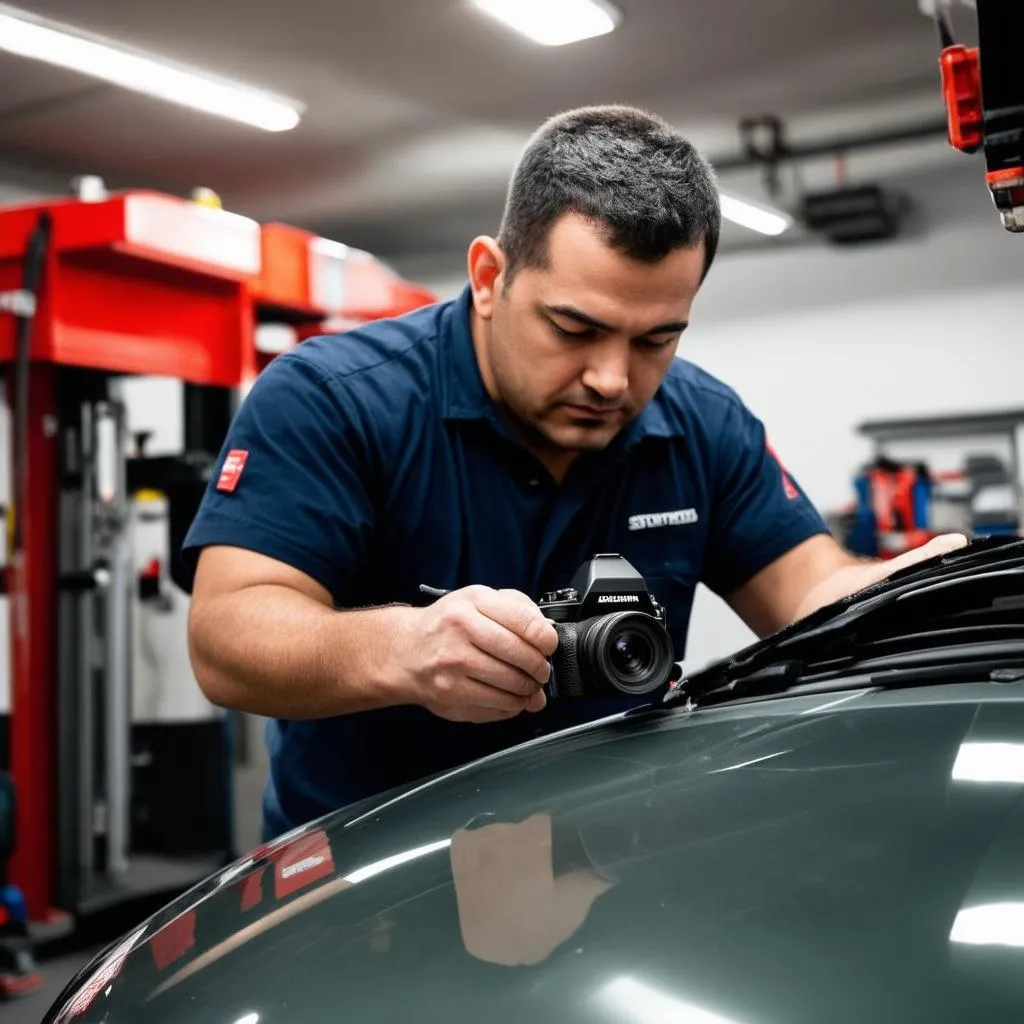 Mechanic Performing ADAS Calibration