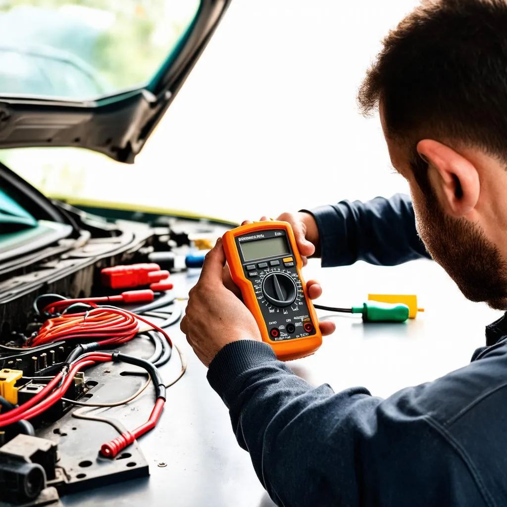 Mechanic Repairing Car Electronics