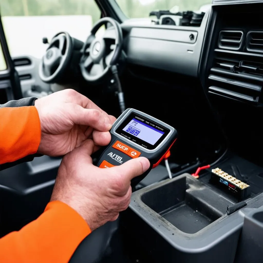 Mechanic using Autel scanner to reset SCR module