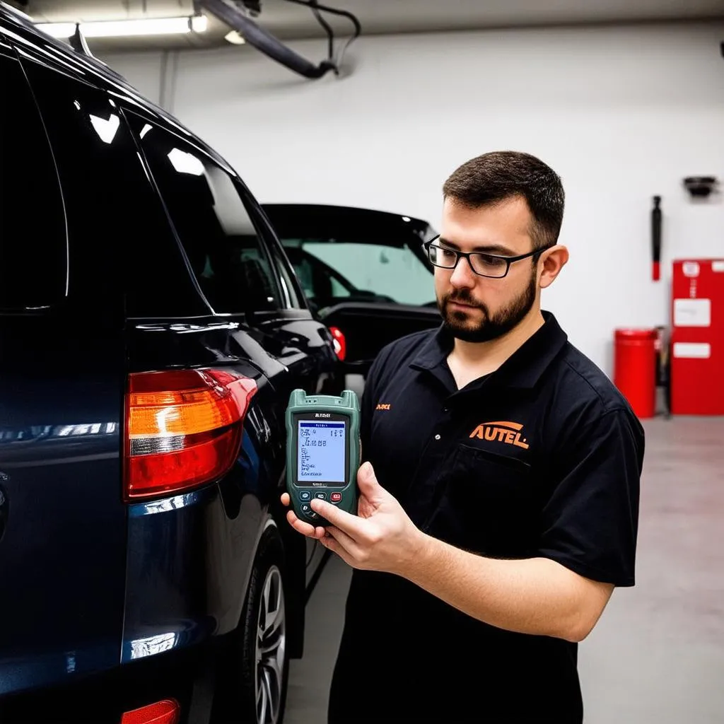 Mechanic Updating Autel Scanner