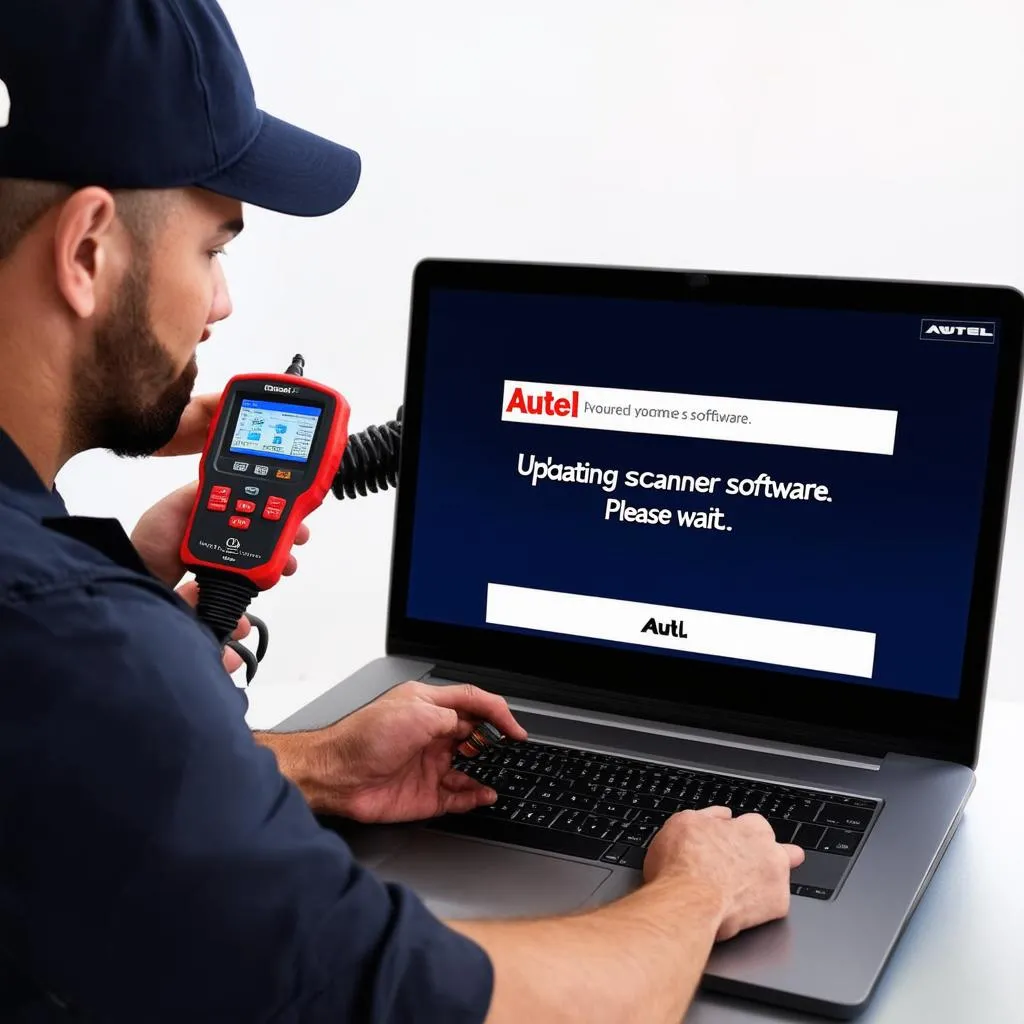 Mechanic Updating Autel Scanner Software