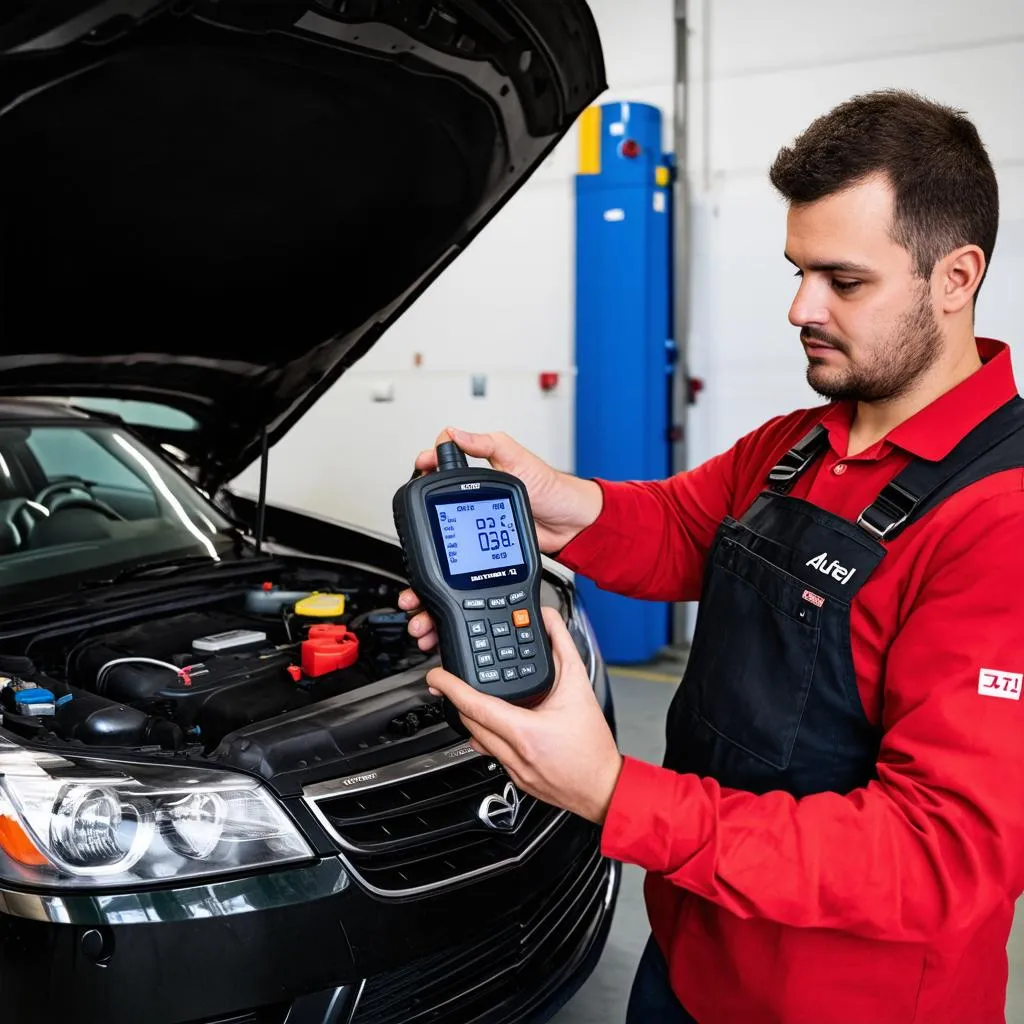 Mechanic Using Autel AL319