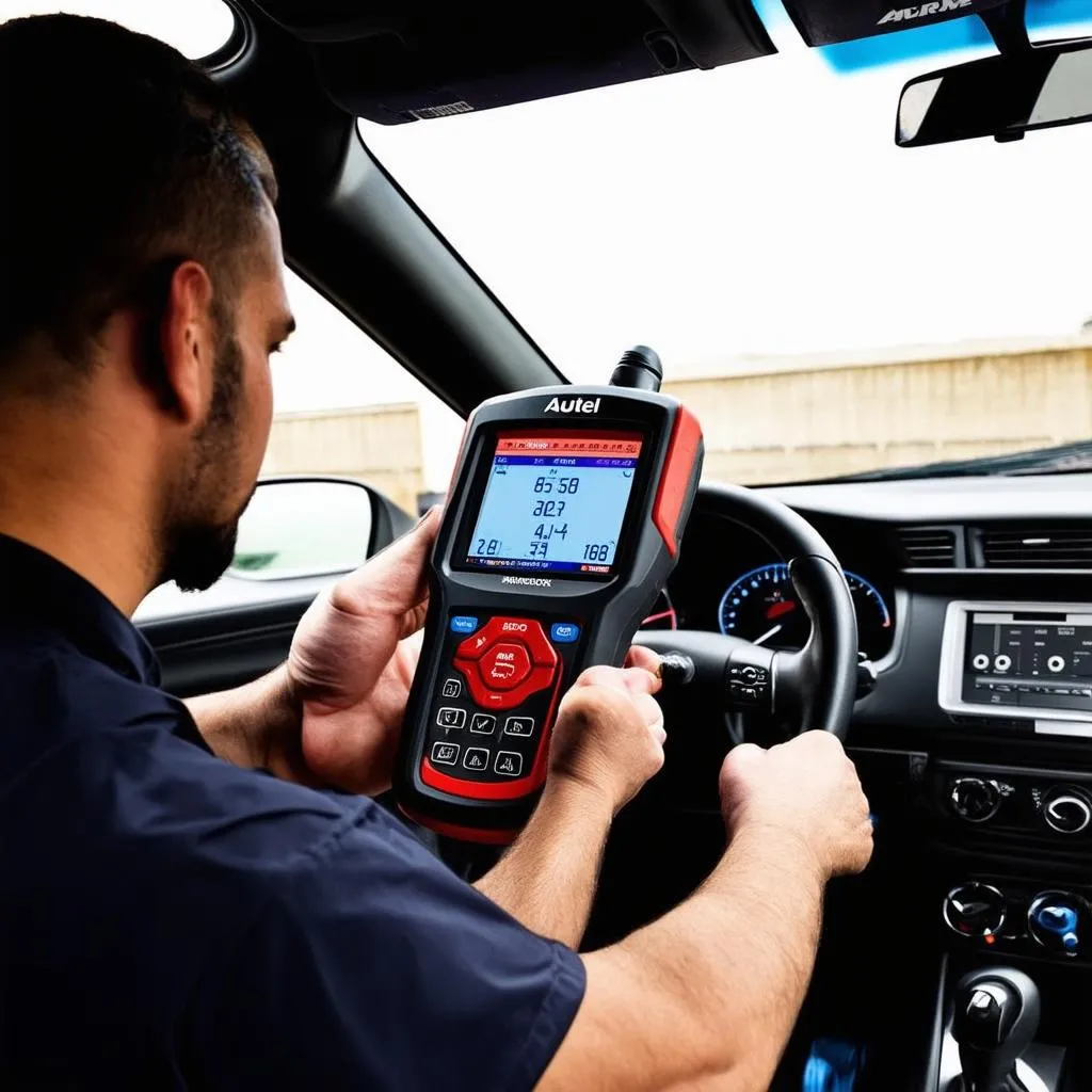 Mechanic using Autel AL539