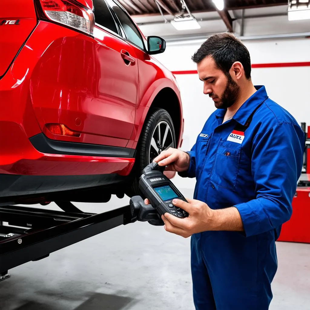 Mechanic using Autel AL539b on a car