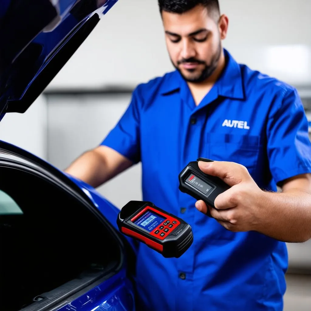 Mechanic using Autel AL619