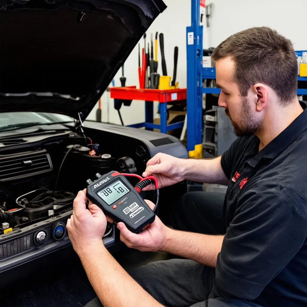 Mechanic Using Autel AL619