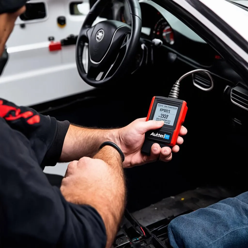 Mechanic using Autel APB101+ on a European car