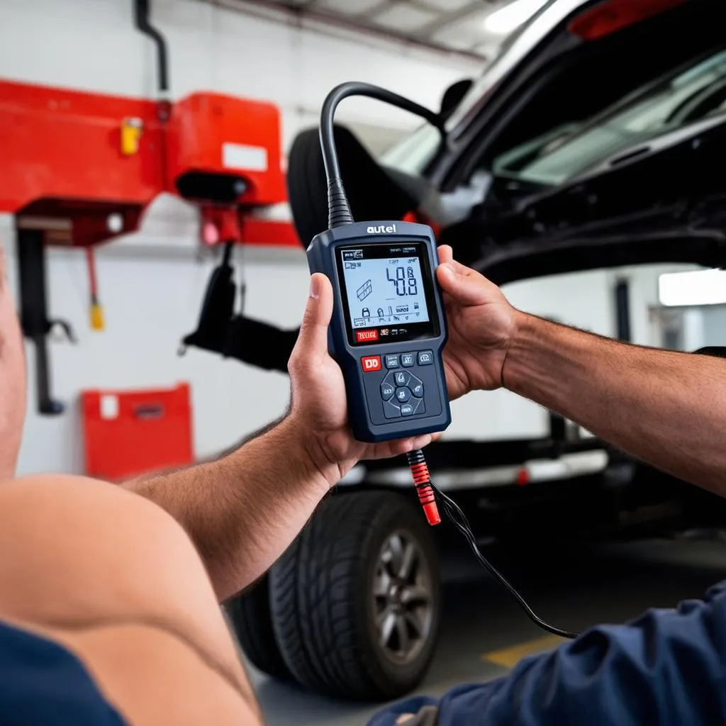 Mechanic using Autel DS708