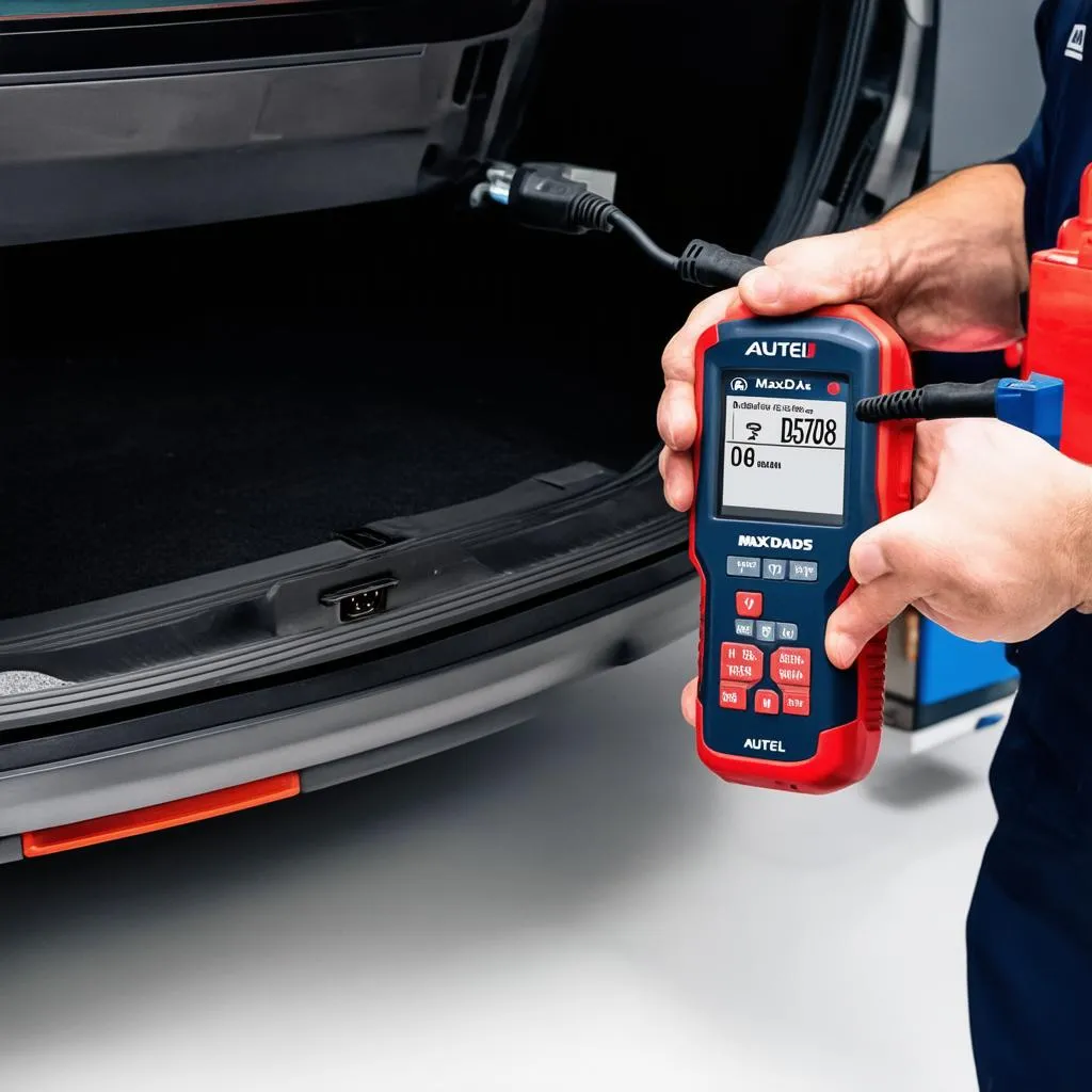 Mechanic using Autel DS708 on a European car