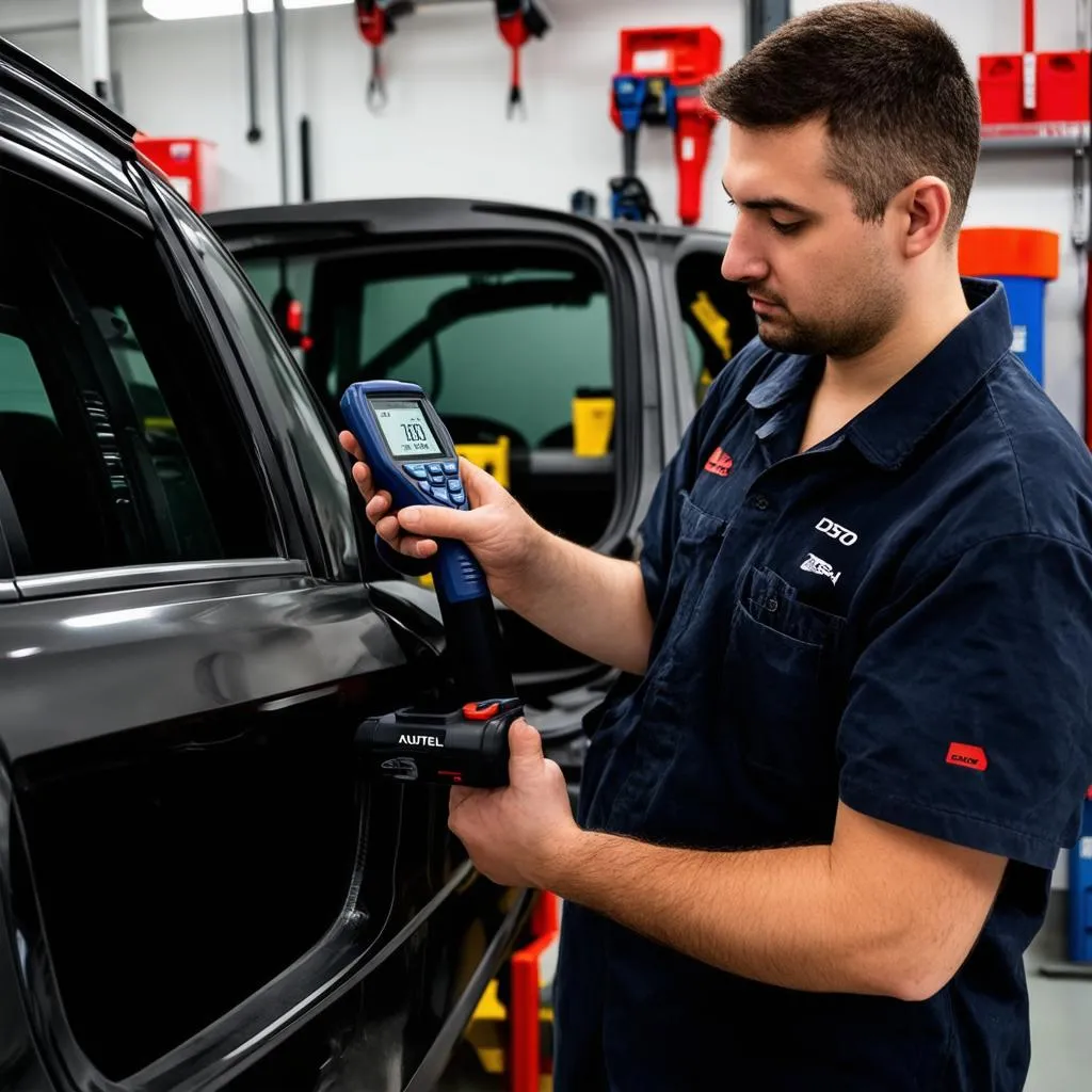 Mechanic Using Autel DS708