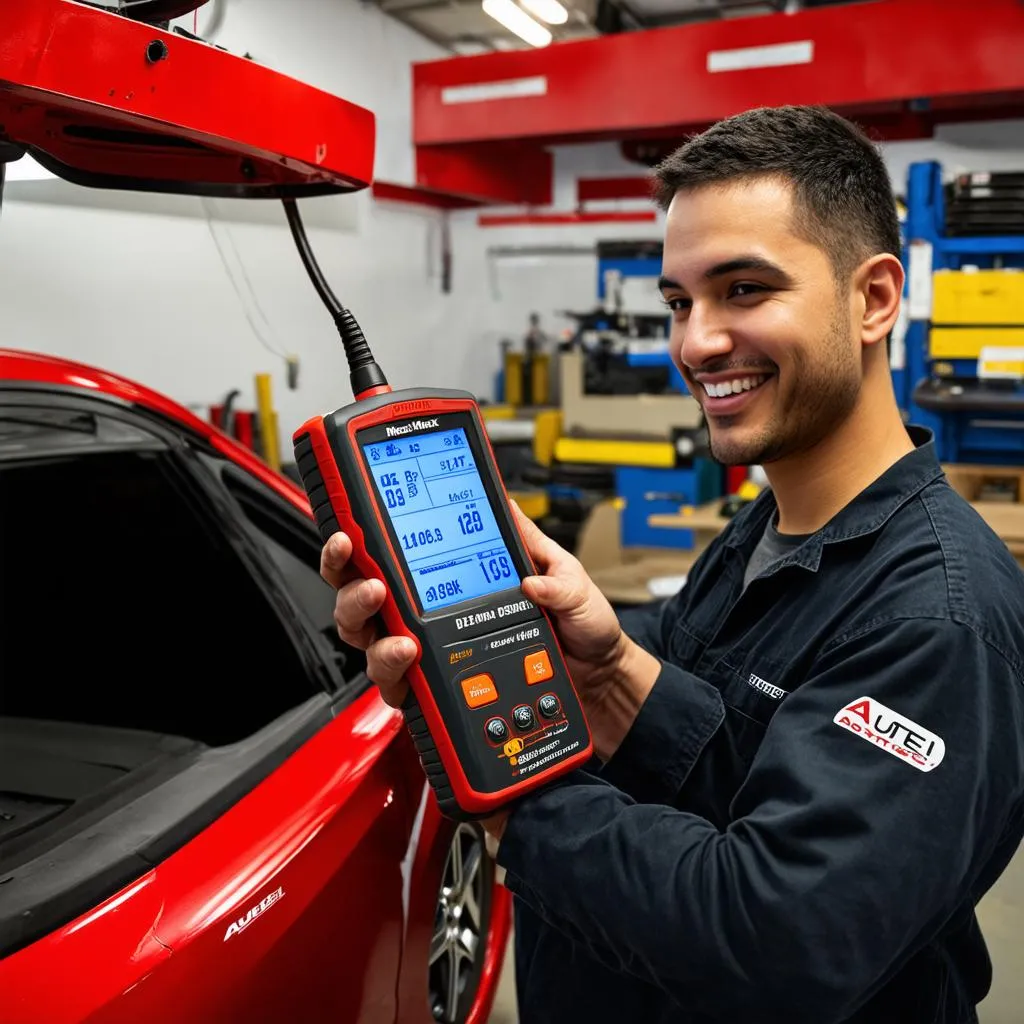 Mechanic Using Autel DS808K