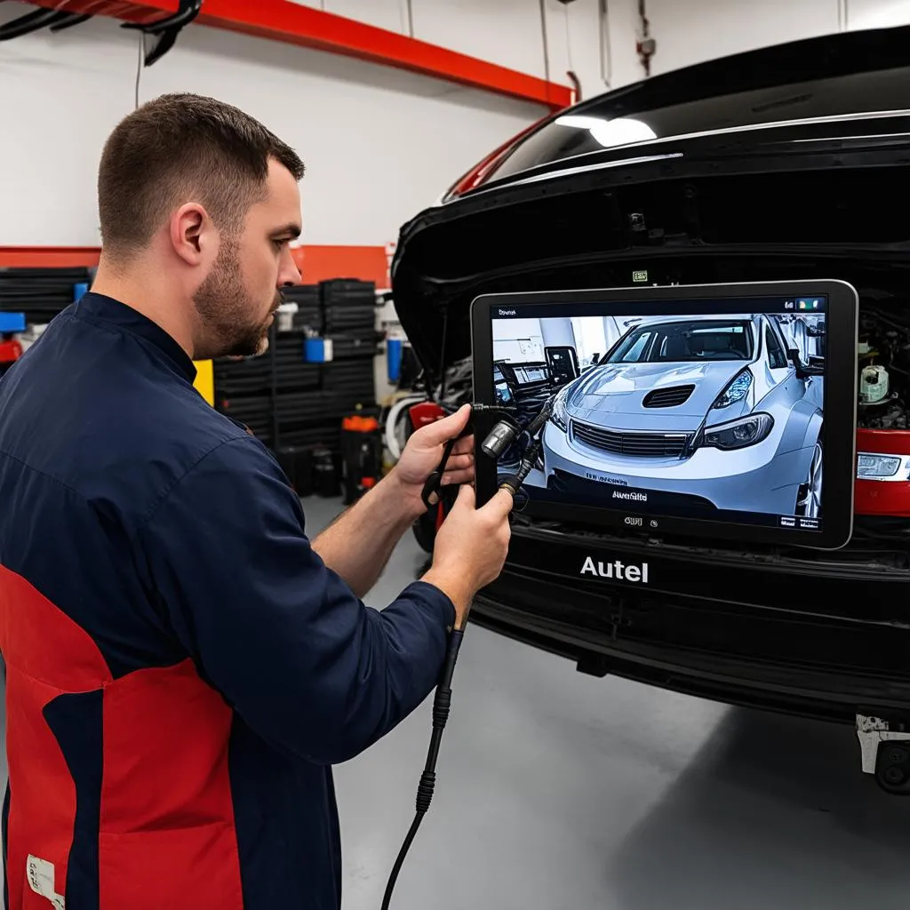 Mechanic Using Autel Endoscope