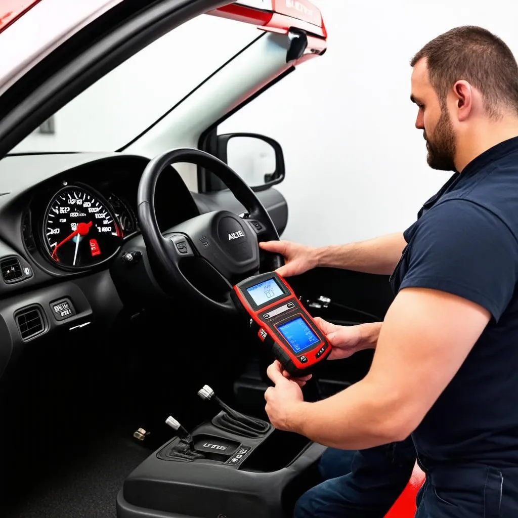 Mechanic using Autel EU702