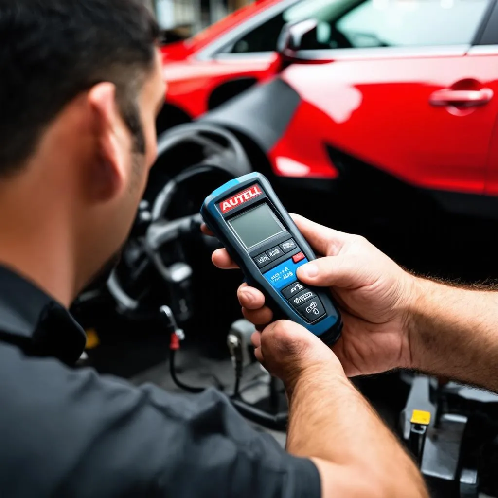 Mechanic Using Autel IM508