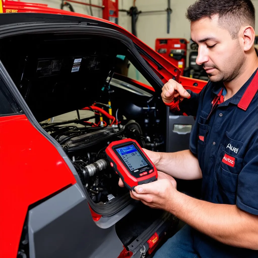 Mechanic using Autel IM608