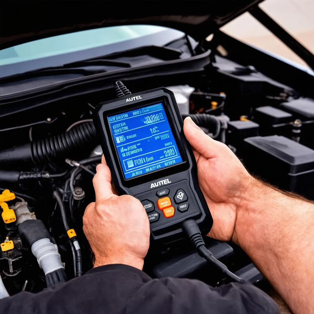 Mechanic Using Autel IM608 to Diagnose Car