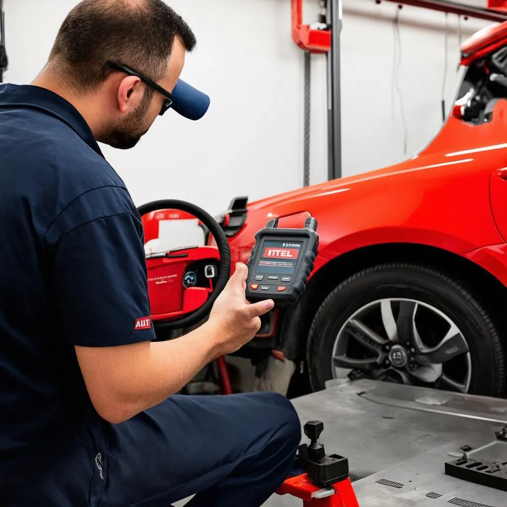 Mechanic using Autel ITS600