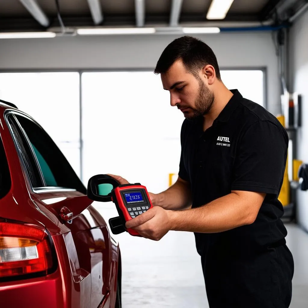 Mechanic using Autel J2534