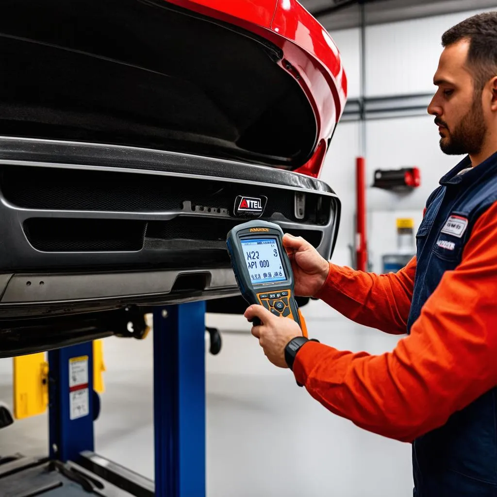 Mechanic Using Autel MaxiAP AP1000