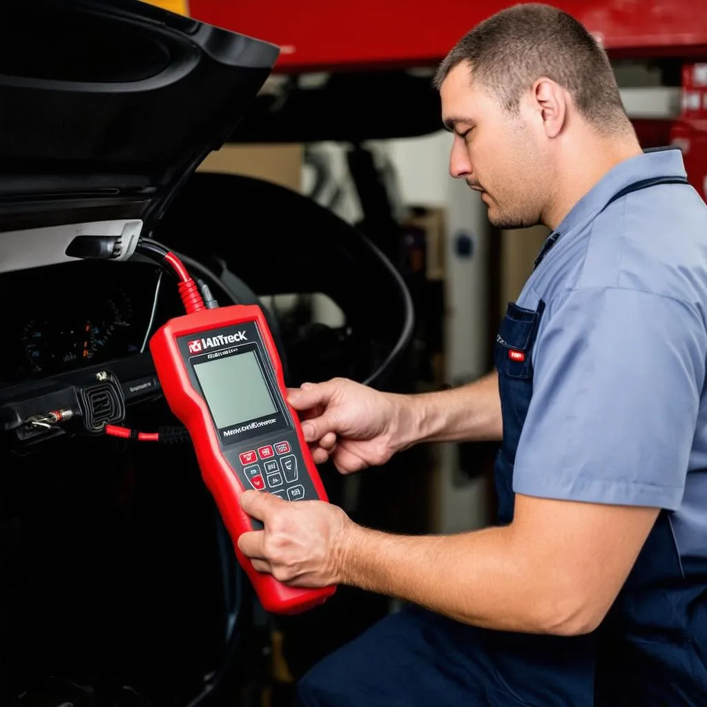 Mechanic Using Autel MaxiCheck Pro