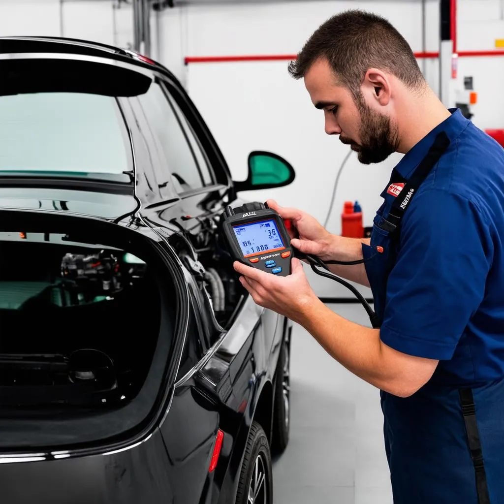 Mechanic Using Autel MaxiCheck Pro Diagnose Car