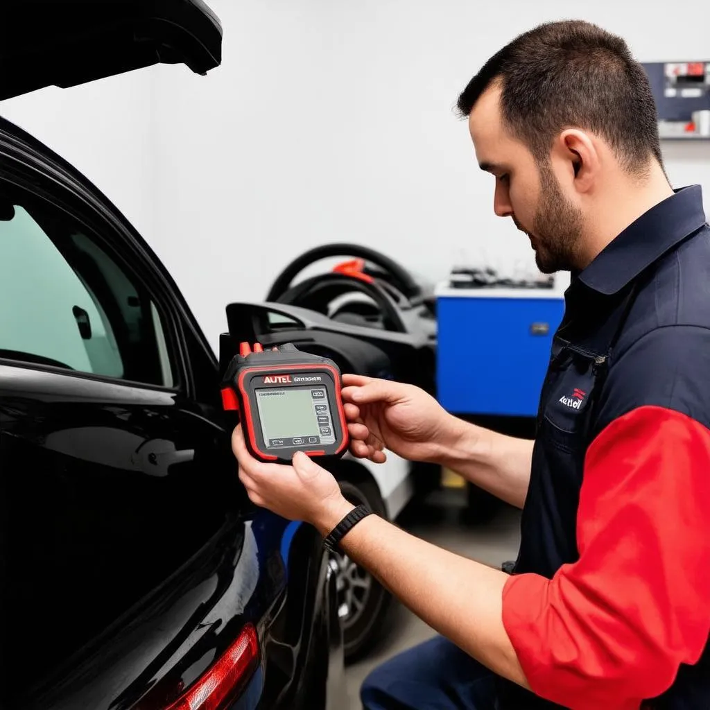 Mechanic Using Autel MaxiCOM MK808