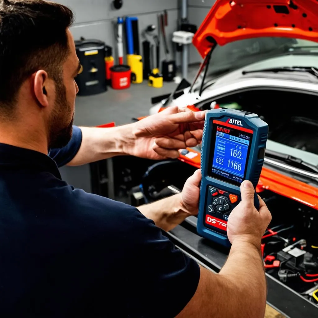 Mechanic Using Autel MaxiDAS DS708