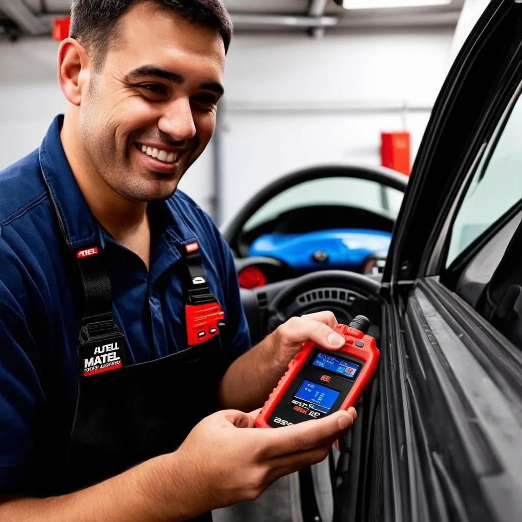 Mechanic using Autel MaxiDAS DS708