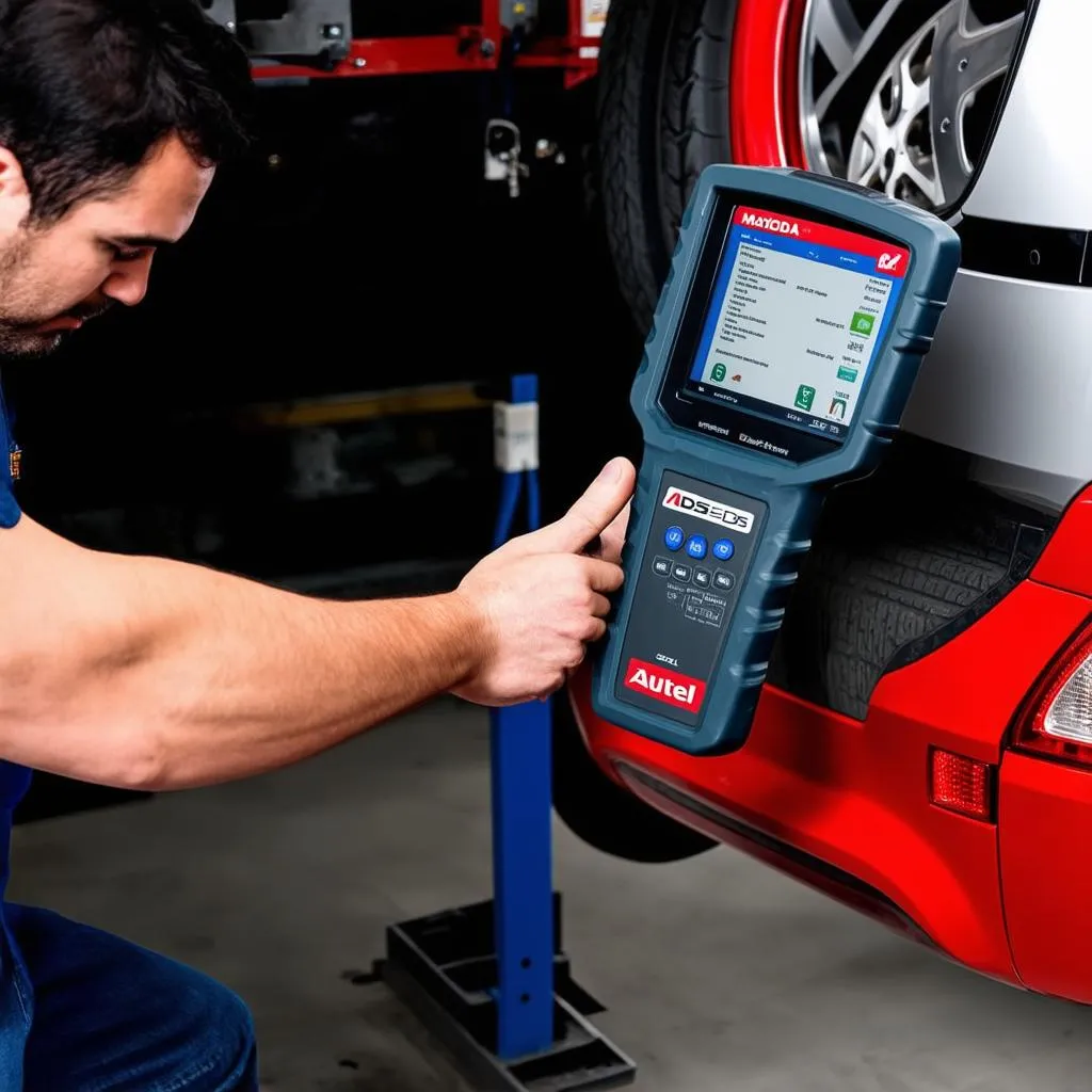 Mechanic Using Autel MaxiDAS DS708 on European Car