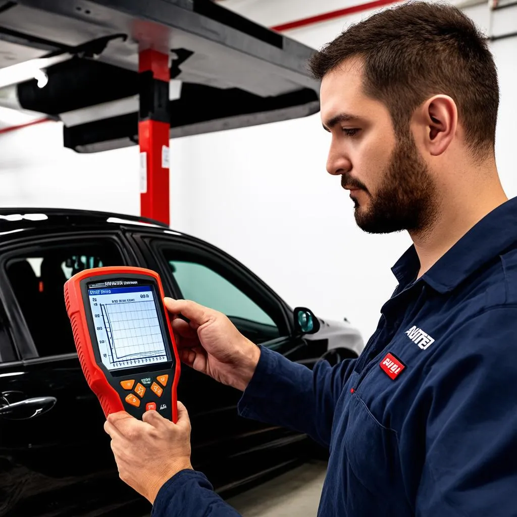 Mechanic Using Autel MaxiDiag Elite MD802