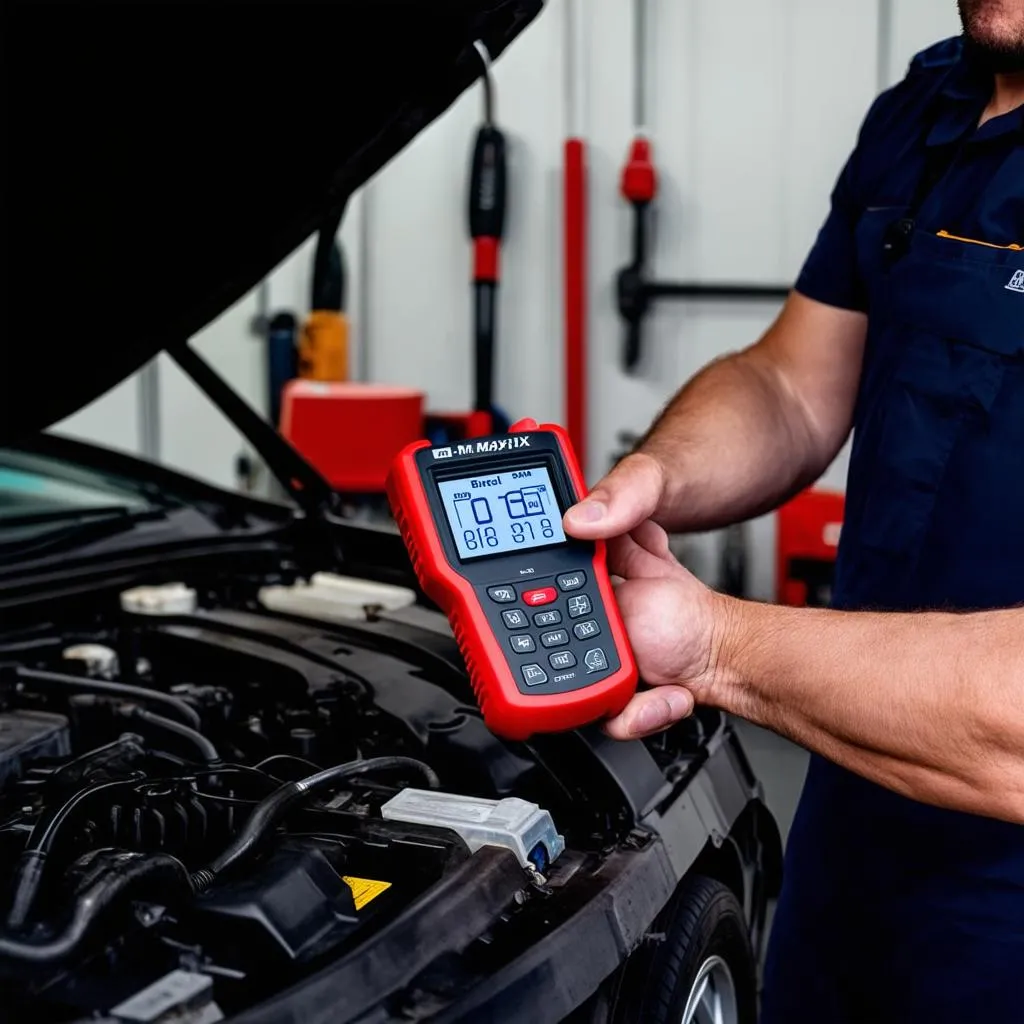 Mechanic using Autel MaxiIFIX919