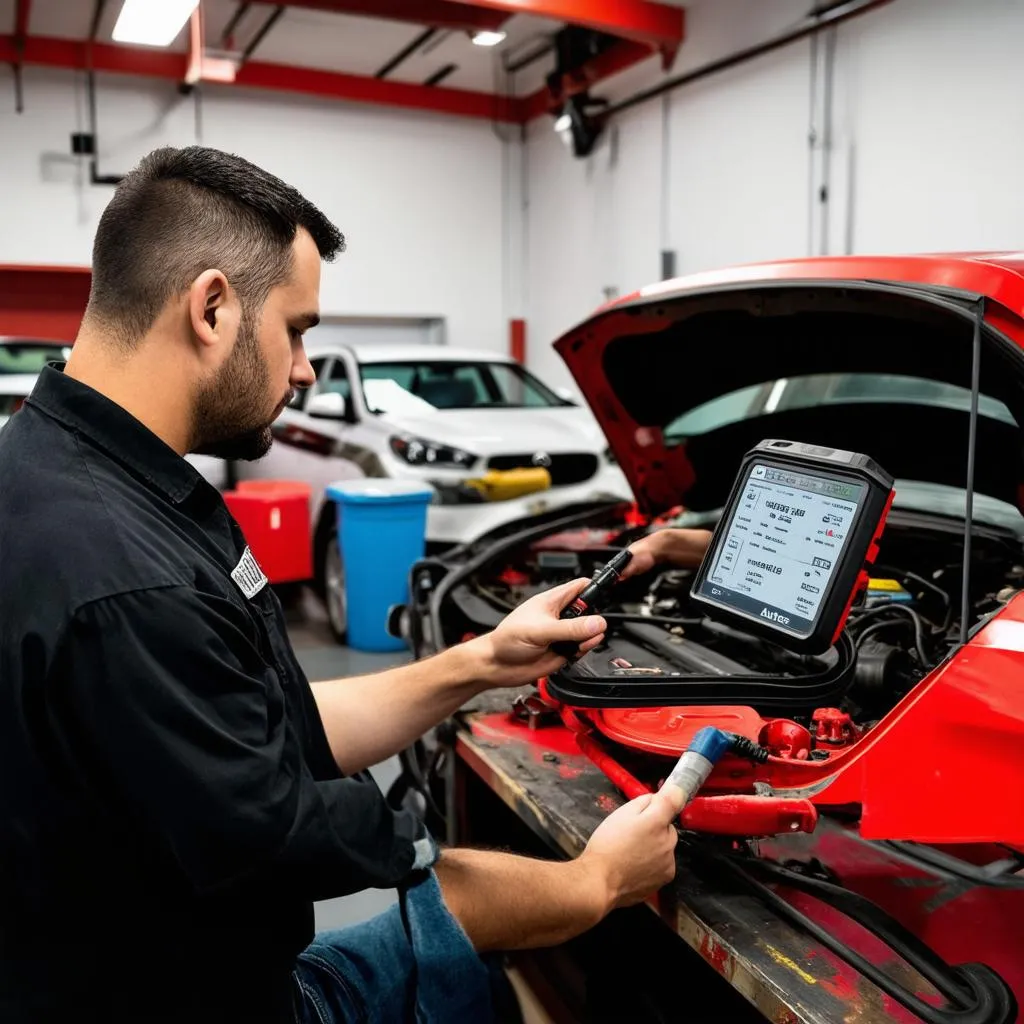 Mechanic using the Autel Maximus