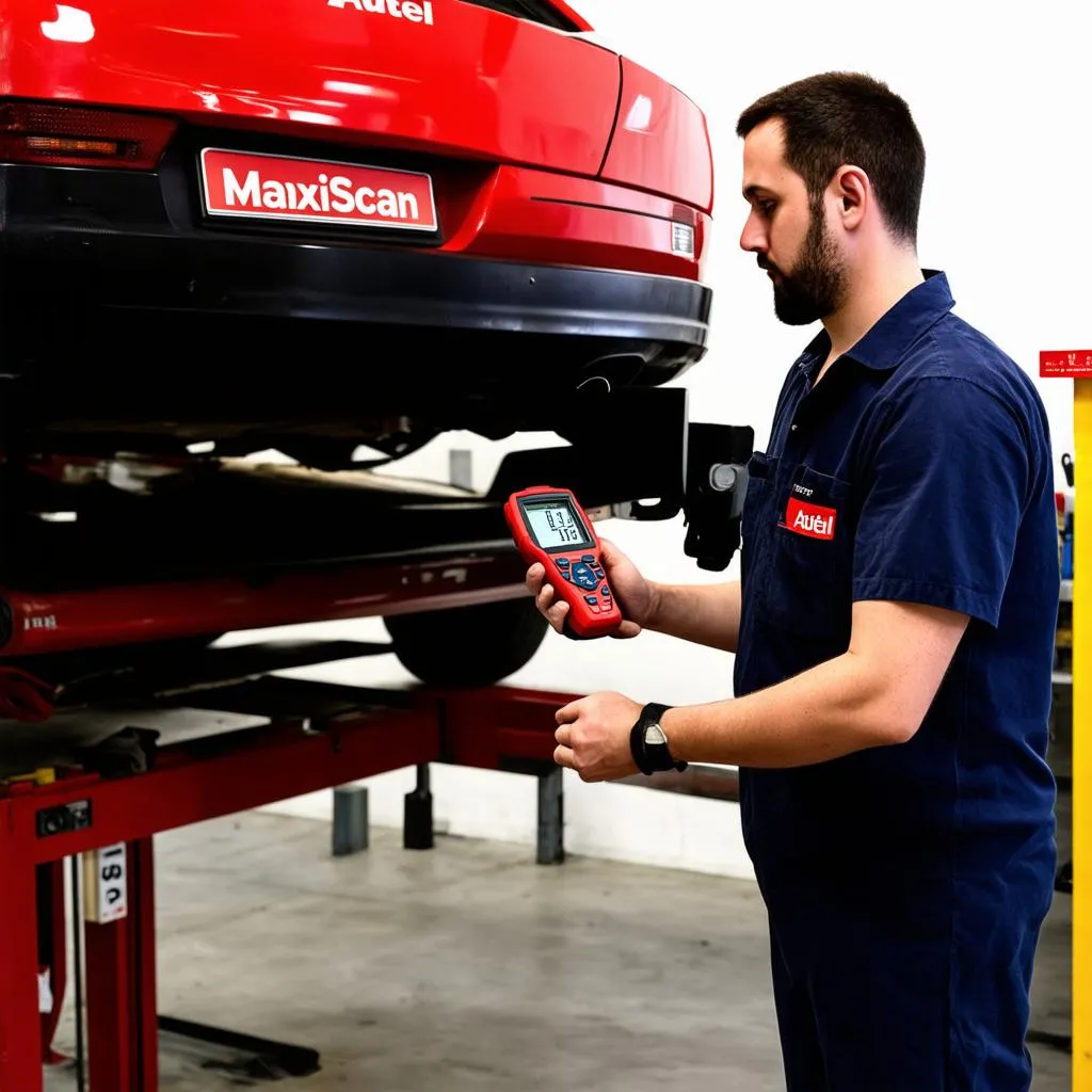 Car Mechanic Using Autel MaxiScan MS300 Scanner