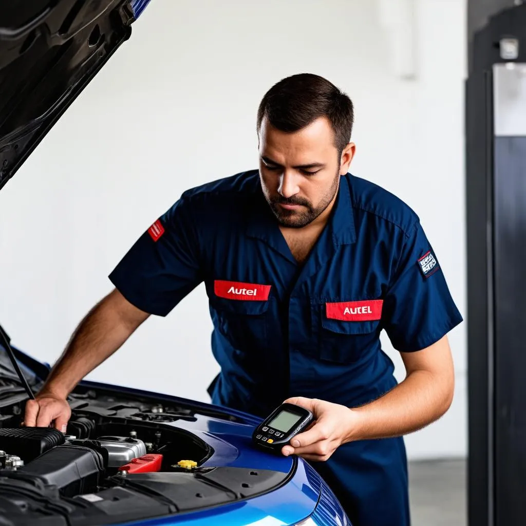 A mechanic uses the Autel MaxiScan MS309 to diagnose a car problem