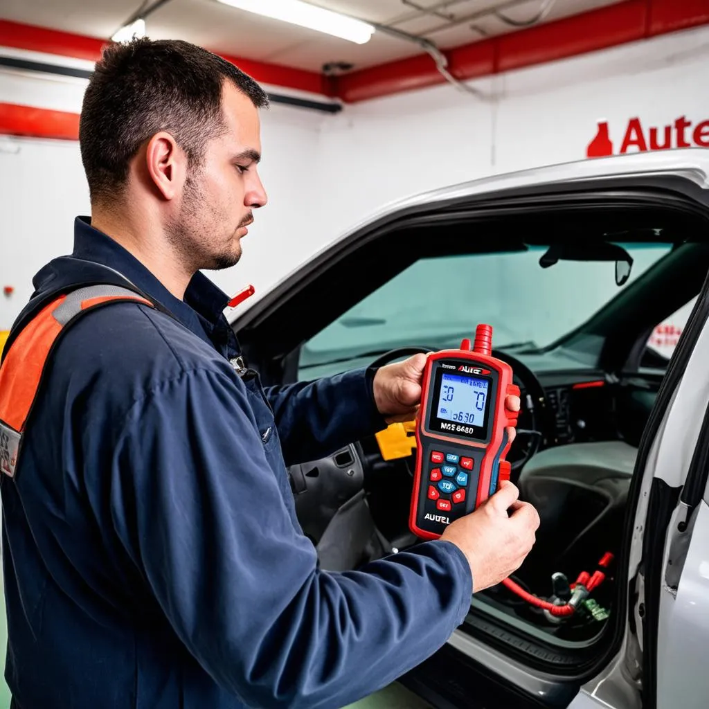 Mechanic Using Autel MaxiScan MS509