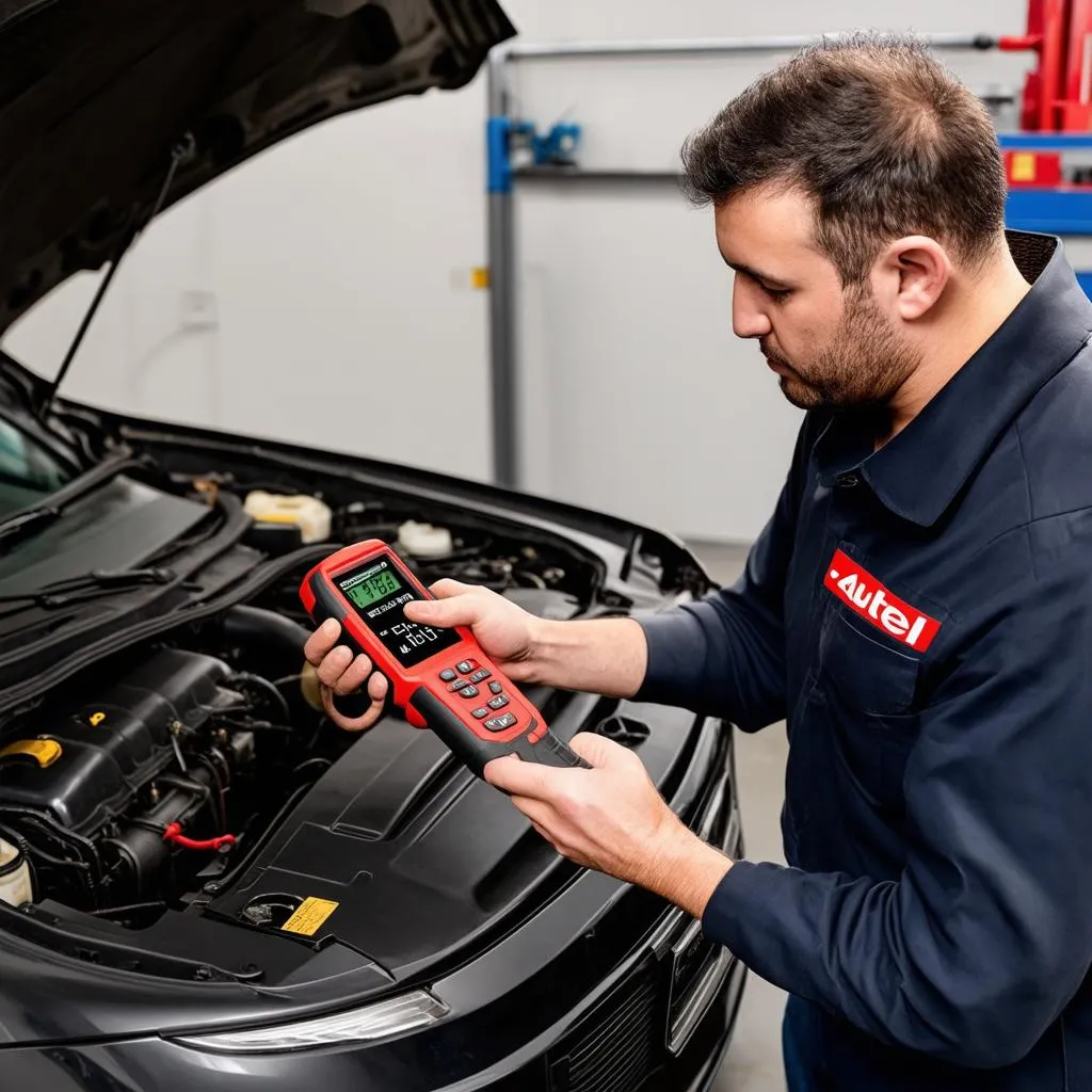 Mechanic using Autel MaxiScope MP408