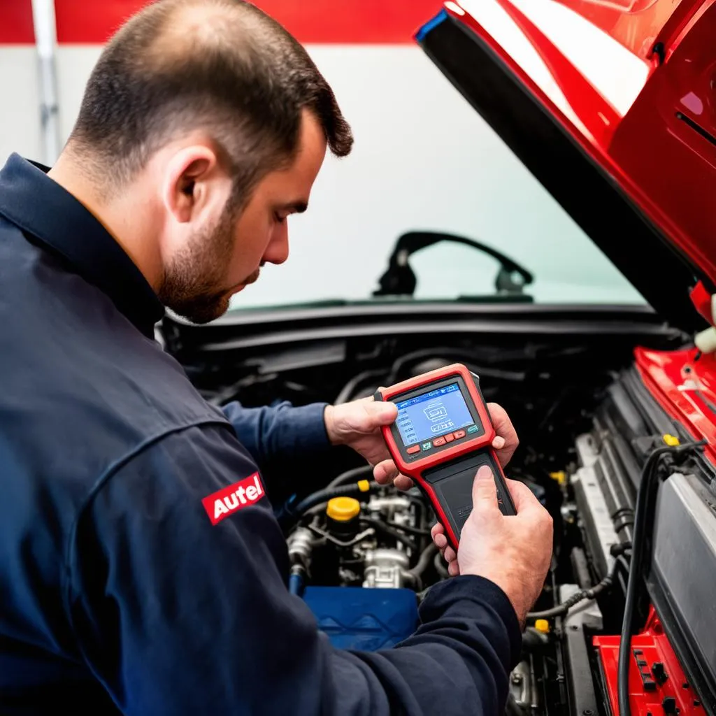 Mechanic using Autel MaxiSys to diagnose car problems