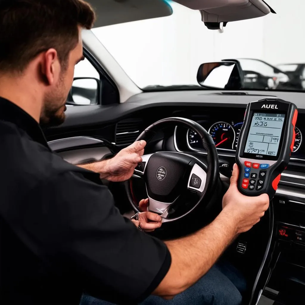 Mechanic Using Autel MaxiSys 908 on European Car