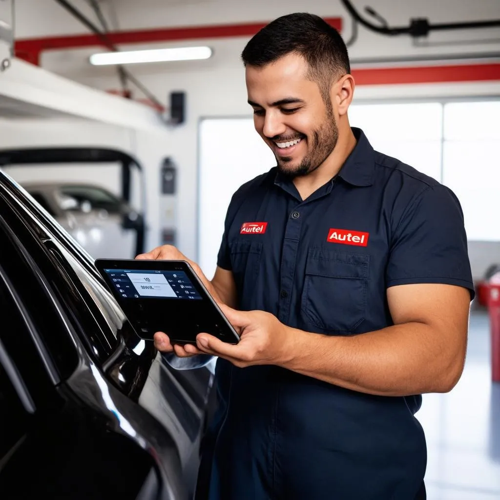 Mechanic using Autel MaxiSys Elite