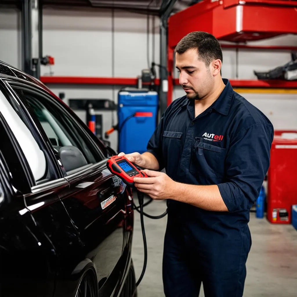 Mechanic Using Autel MaxiSys MS908