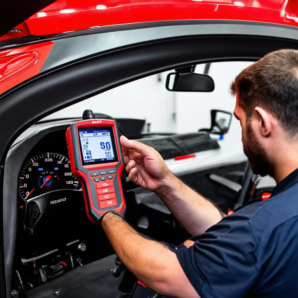 Mechanic Using Autel MaxiSys MS908