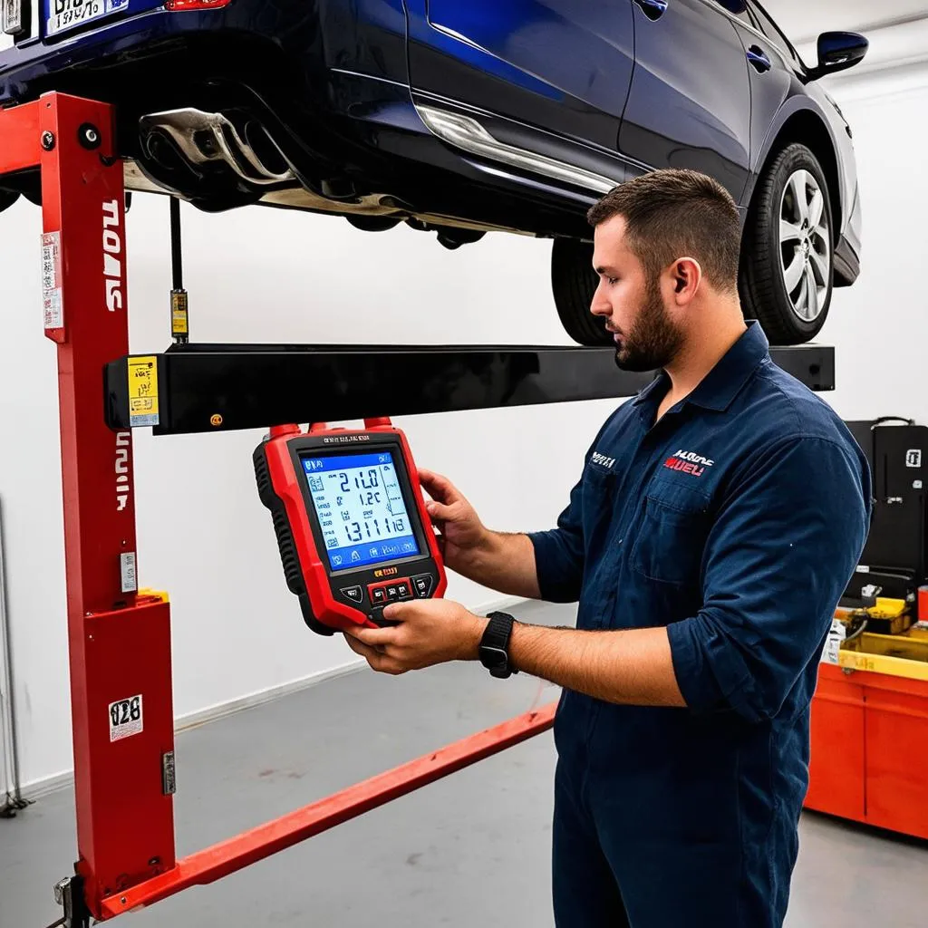 Mechanic using Autel MaxiSys MS908 VCI Unit