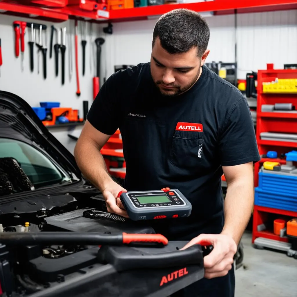 Mechanic using Autel MaxiSys MS909CV