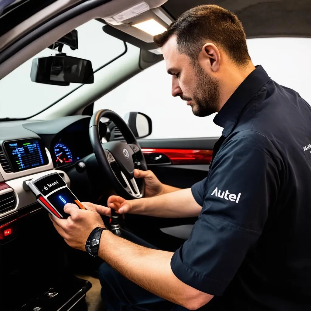 Mechanic Using Autel MaxiSys on European Car