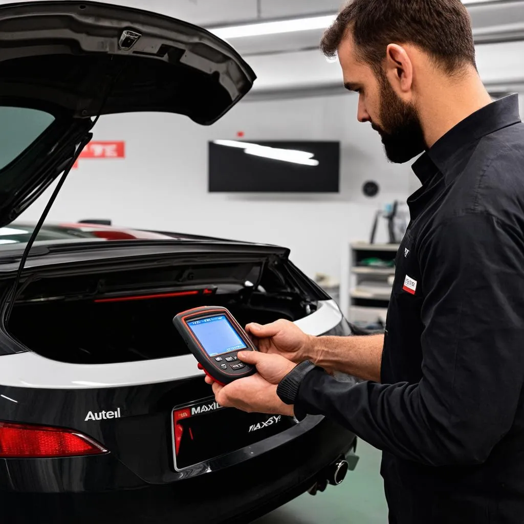 Mechanic Using Autel MaxiSys on European Car