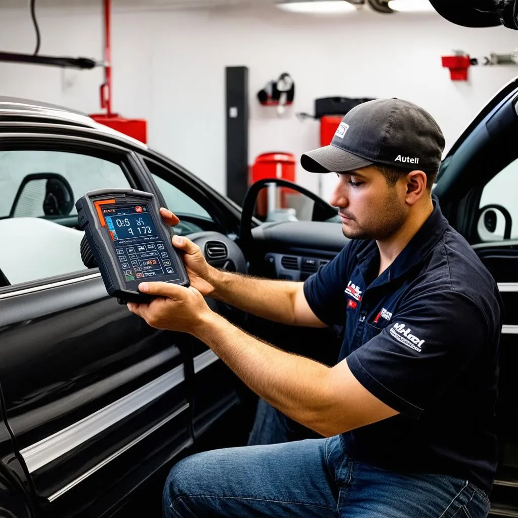 Mechanic Using Autel MaxiSys Pro MS908P