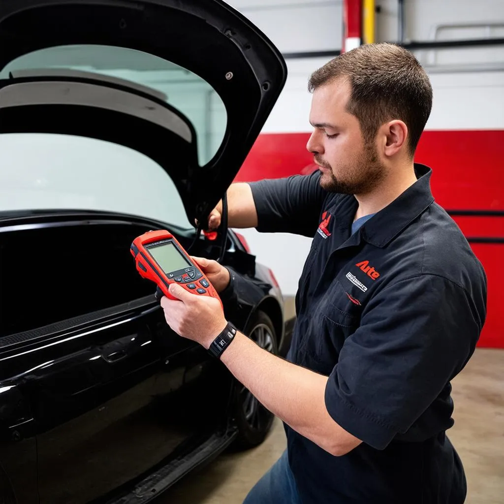 Mechanic using Autel MD802