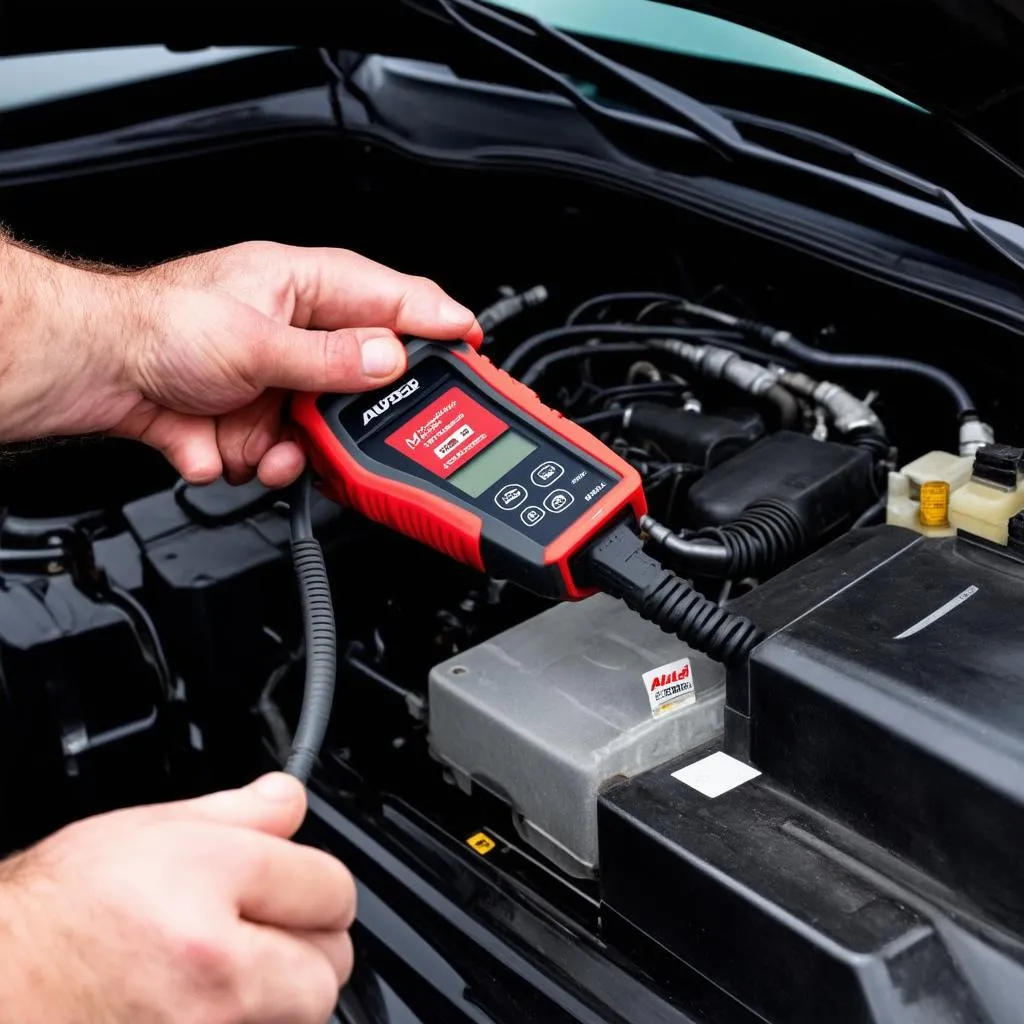 Mechanic Using Autel MD805 on Car