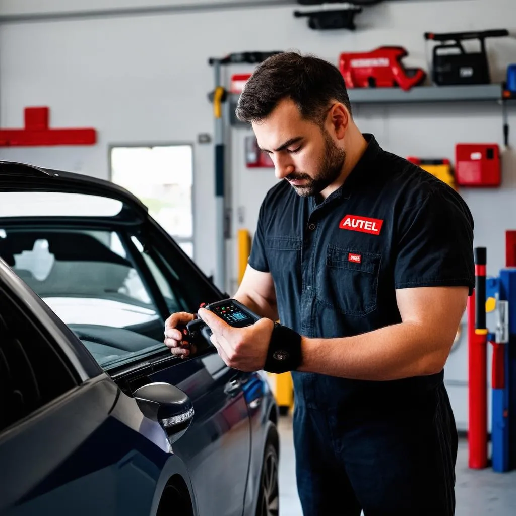 Mechanic using Autel MD808 Pro in a Garage