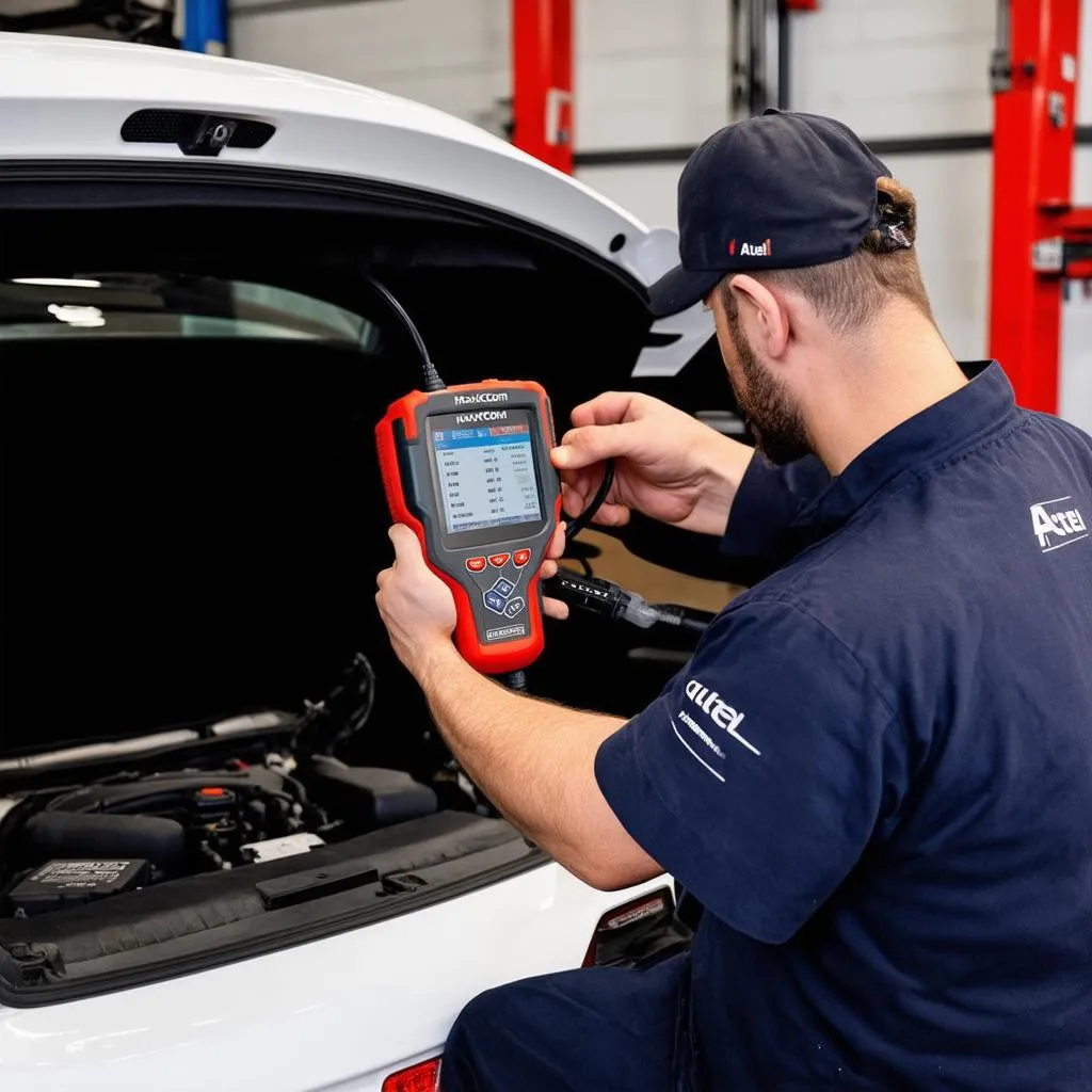 Mechanic using Autel MaxiCOM MK808S